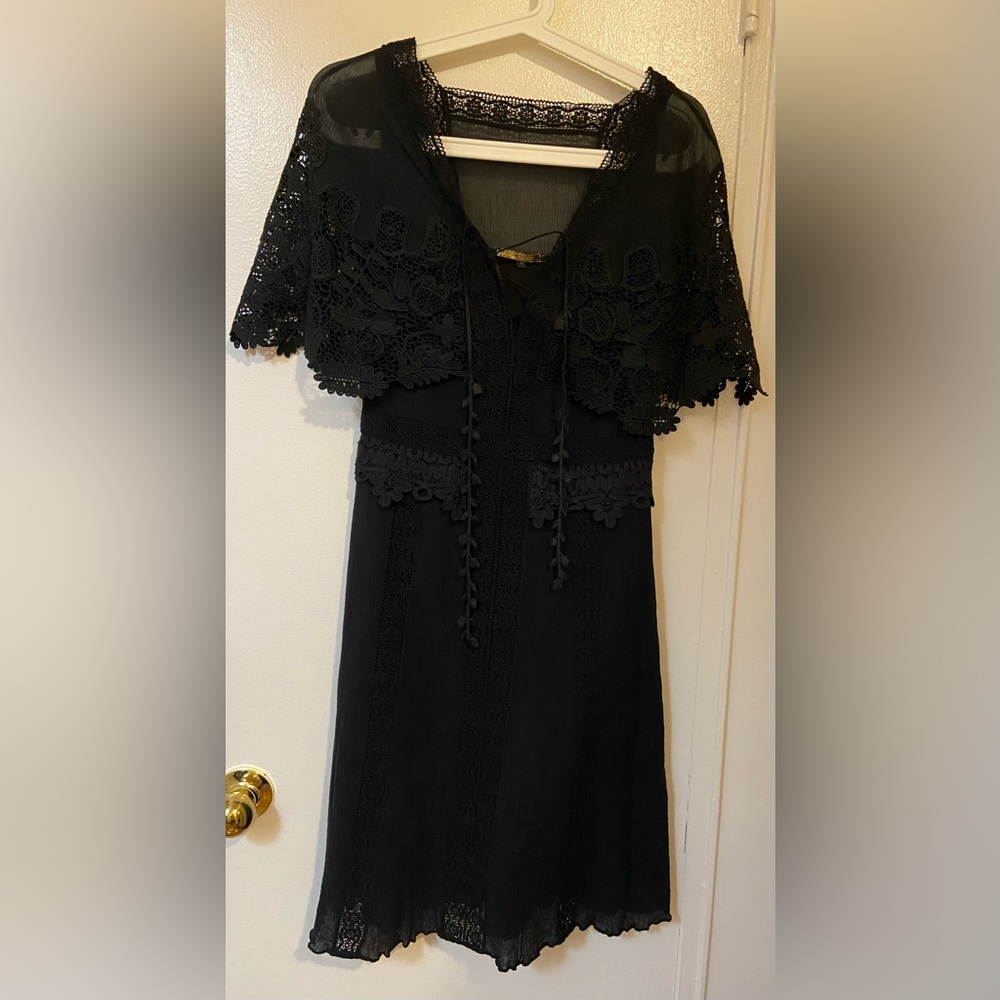 Kobi Halperin Crochet‎ Floral Lace Lined  Dress in Black Size XS